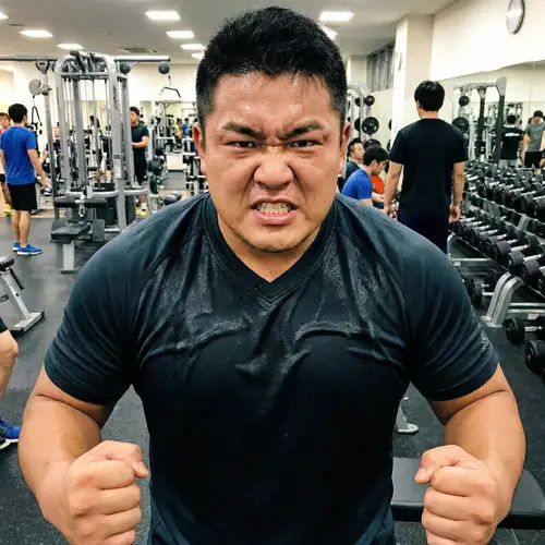Intense Asian Athlete Displaying Determination and Rage