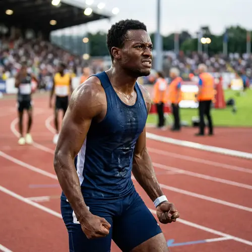 Intense African American Athlete Shows Frustration and Determination