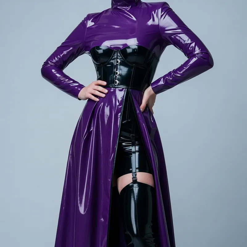 Elegant Purple Latex Dress with Corset