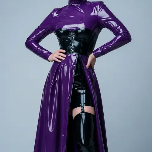 Elegant Purple Latex Dress with Corset