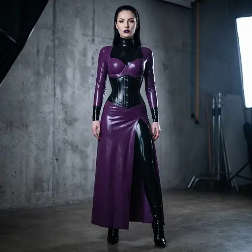 Elegant Purple Latex Dress with Corset