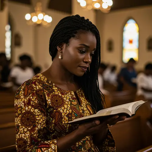 Black Woman Reading the Bible in Church