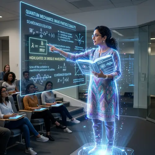 Futuristic Holographic Teacher Engaging Students