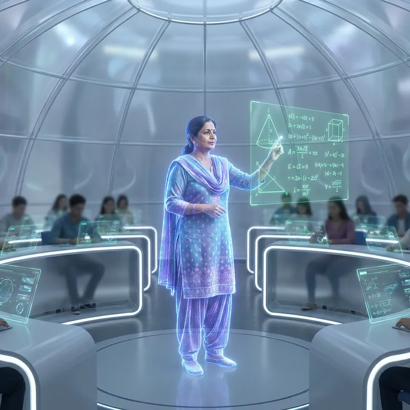 Futuristic Teacher Hologram Lecture