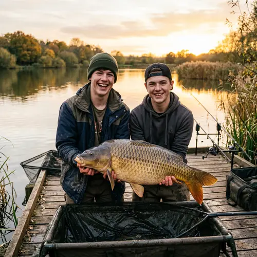 Young Fishermen with Carp: A Catch to Remember