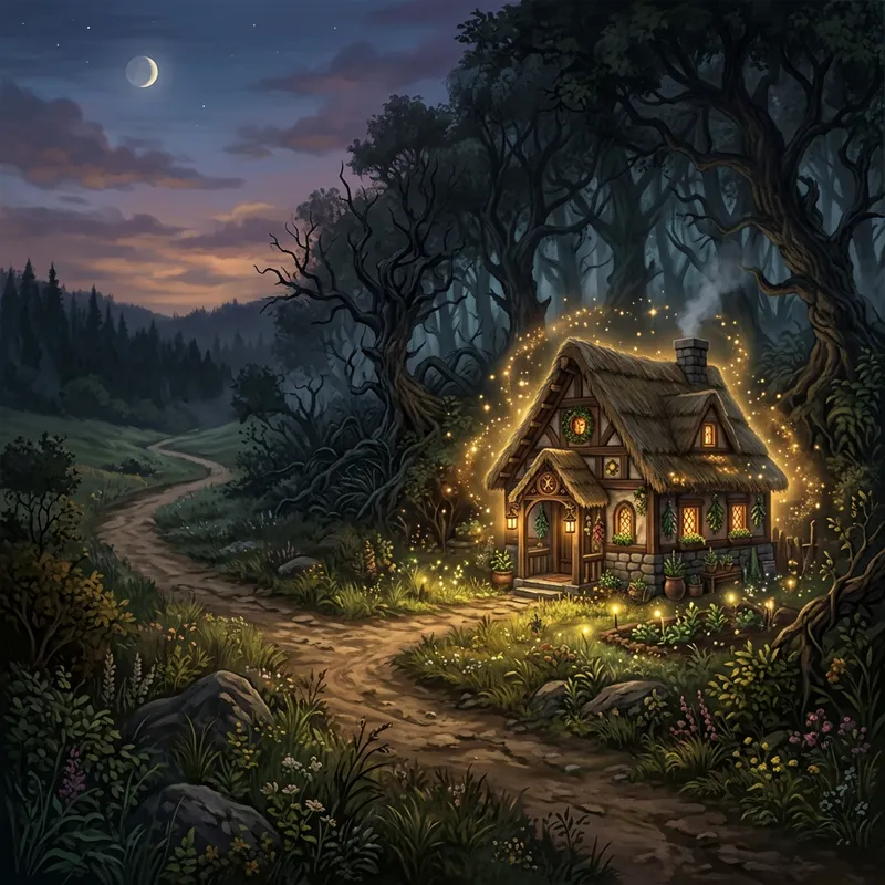 Wizard's Cozy Cottage at the Edge of the Woods