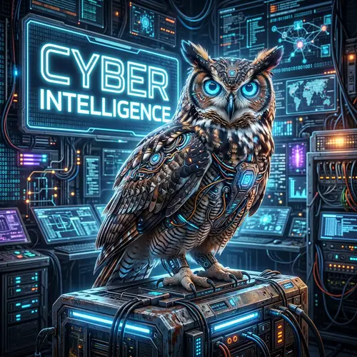 Cyber Intelligence Owl with Digital Background