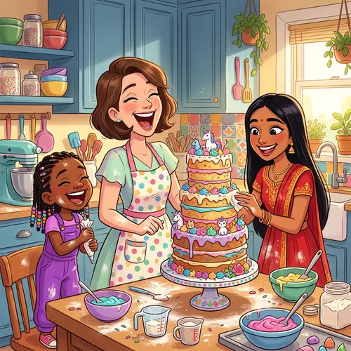 Crazy Mom & Daughters Baking Whimsical Cake | Fun Family Scene
