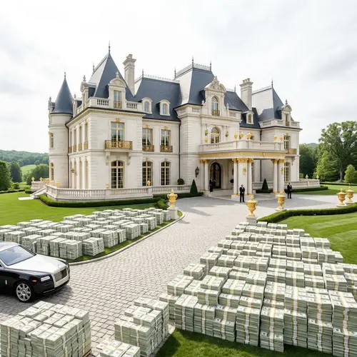 Opulent Mansion Encircled by Cash - High-Key Lighting Approach