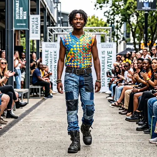 Sustainable Fashion: Youthful Black Male Model in Recycled Materials