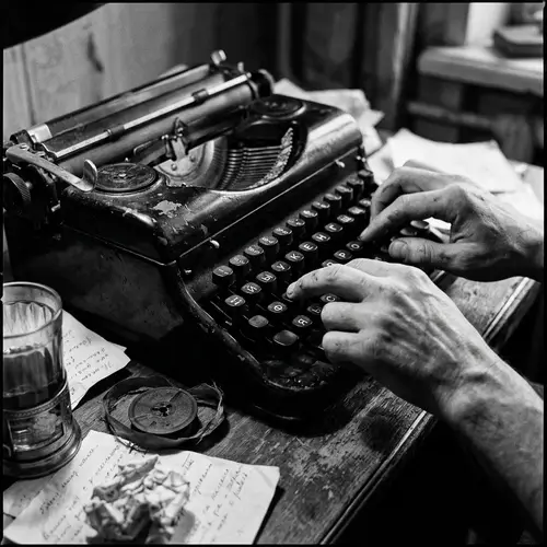 Vintage Russian Typewriter in Monochrome Photo