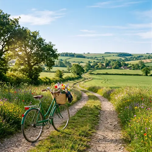 Tranquil Countryside Scene with Classic Bicycle | Serene Landscape