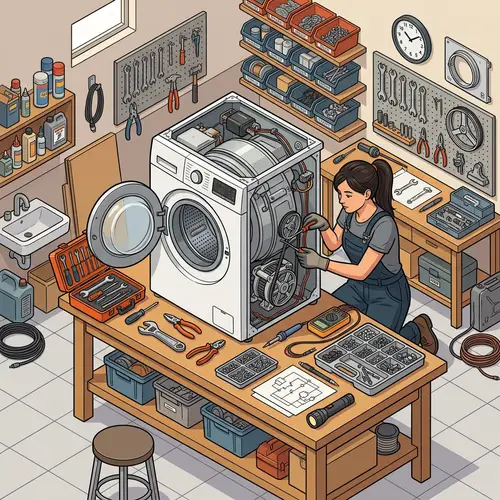 Woman Repairing an Appliance - Isometric Design