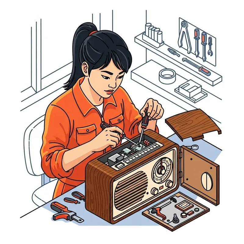 Woman Repairing an Appliance - Isometric Design