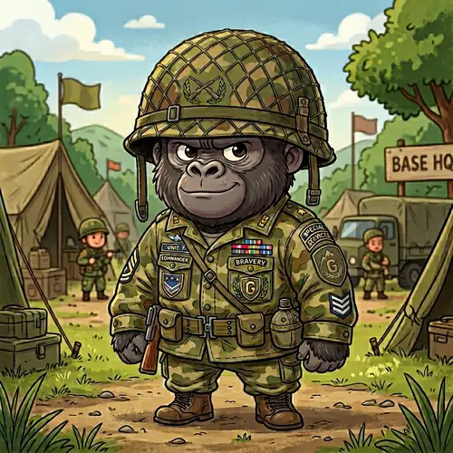 Adorable Cartoon Gorilla in Military Uniform