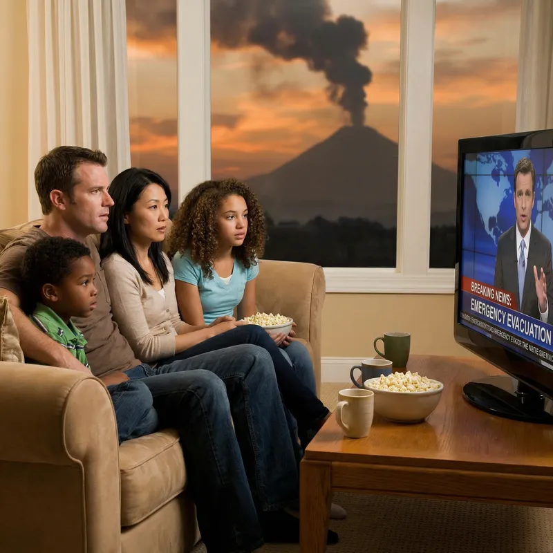 Family Watches Emergency Evacuation News