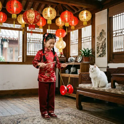 Young Girl in Traditional Chinese Clothing with Chinese Yo-Yo