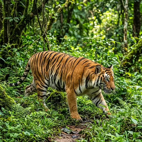 Majestic Tiger Prowling in Verdant Forest - Wildlife Safari