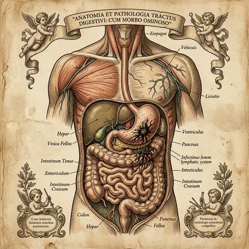 Renaissance Human Digestive System Illustration with Life-Threatening Disease