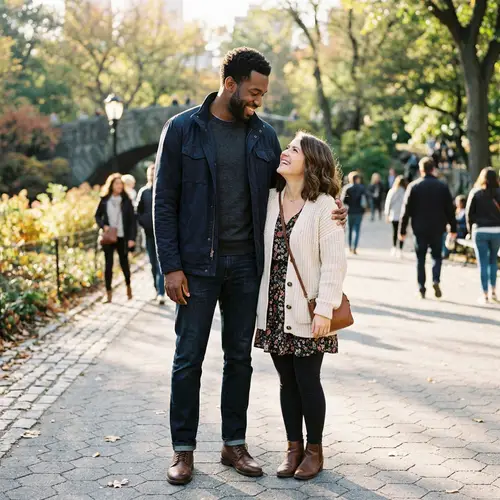 Tall Black Man and Short Brunette Woman