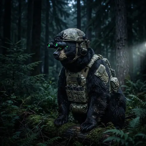 Black Bear in Military Gear with Night Vision