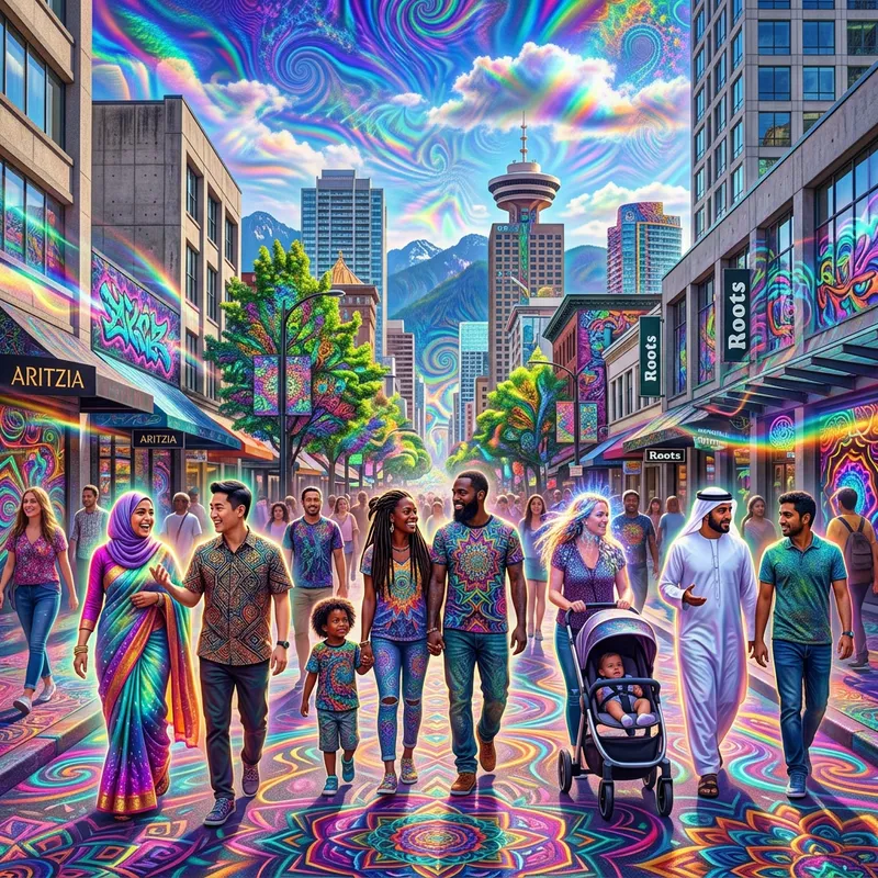 Psychedelic Street Scene in Downtown Vancouver - Colorful Psychedelia
