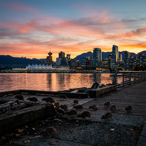 Vancouver BC Sunset Cityscape with Dynamic Rat Movement