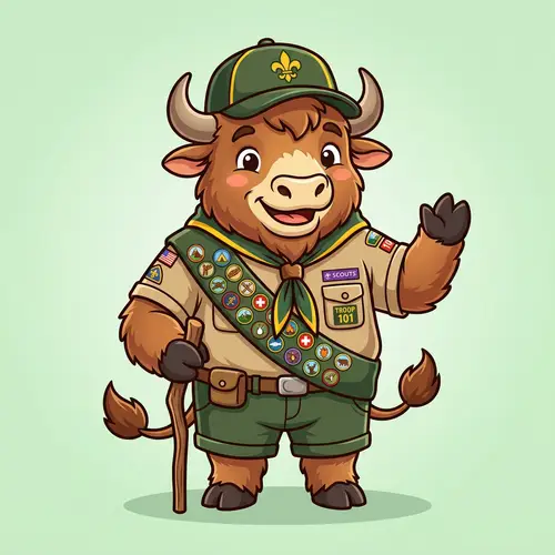Cute Buffalo Mascot in Scout Uniform