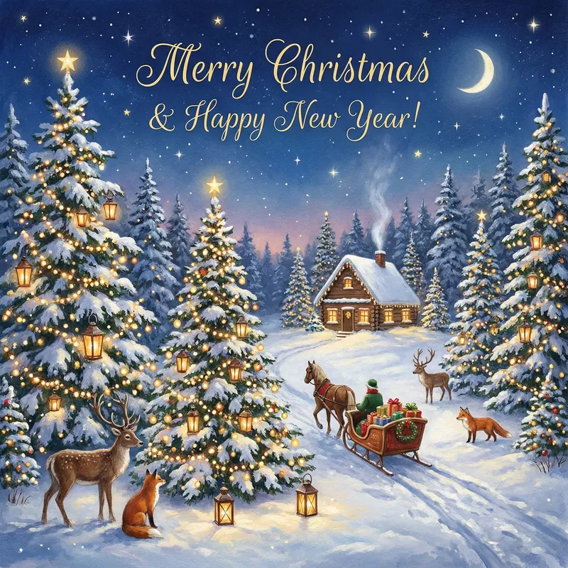 Joyful Christmas Card Design with Pine Trees