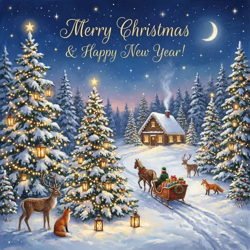 Joyful Christmas Card Design with Pine Trees