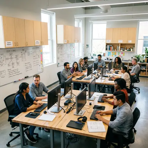 Modern Workroom for 12 Individuals with Advanced Technology Setup