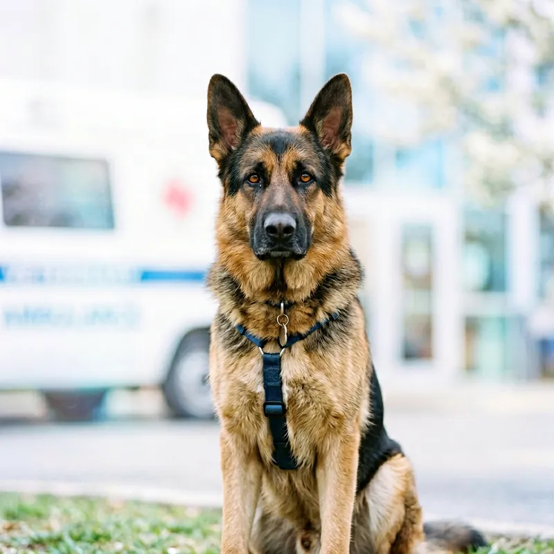 Draw Beautiful and Realistic German Shepherd Dog with Vet Ambulance Background Draw Beautiful and Realistic German Shepherd Dog with Vet Ambulance Background