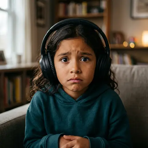 Scared Girl in Headphones - Emotional Photography