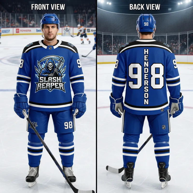 Slash Reaper Team Blue Jersey - Front & Back View Slash Reaper Team Blue Jersey - Front & Back View