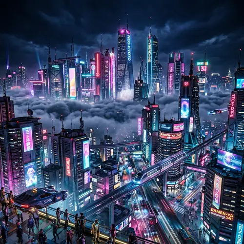Futuristic Cyberpunk Cityscape at Night | Towering Skyscrapers