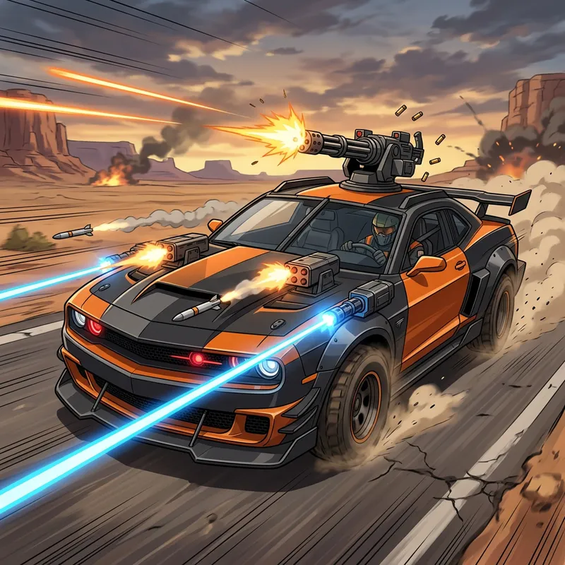 Anime Car with Fiery Weapons