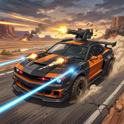 Anime Car with Fiery Weapons