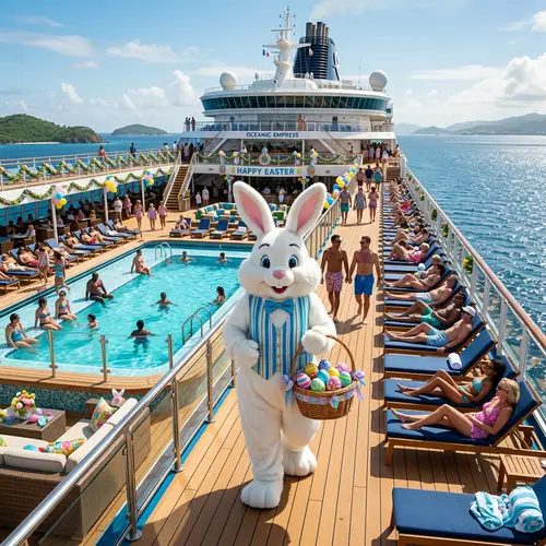 Adorable Easter Bunny on Luxurious Cruise Ship