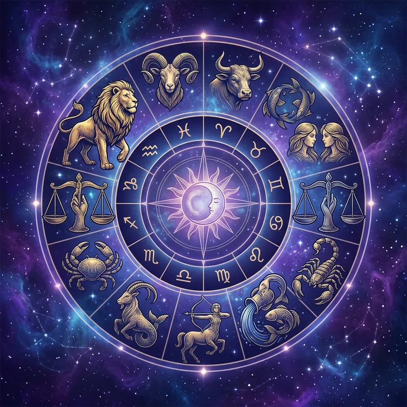 Celestial Astrological Signs on Enchanting Purple-Blue Background