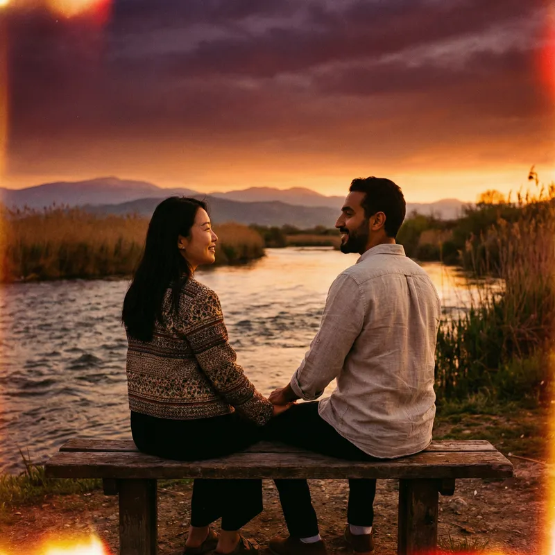 Nature-Inspired Romantic Sunset Scene by River