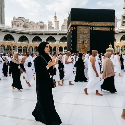 South Asian Female Student Praying Devoutly at Kaaba