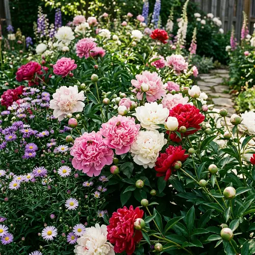 Colorful Peony and Aster Garden Display
