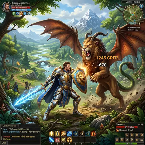 Fantasy MMORPG Battle Scene: Hero vs. Mythical Beast