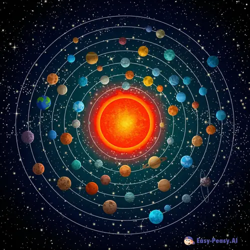 Vast Solar System with Red Sun and 50 Planets