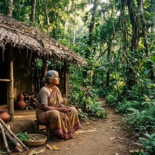 Shabari: Elderly Indian Woman in Jungle Hut