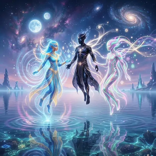 Other World Beings Conversing Over Sea | Surreal Encounter