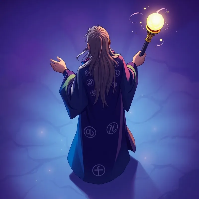 Enchanting Anime Wizard: Isometric Top-Down View Enchanting Anime Wizard: Isometric Top-Down View