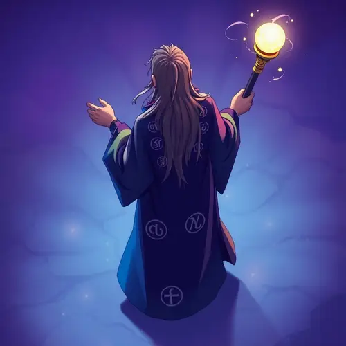 Enchanting Anime Wizard: Isometric Top-Down View