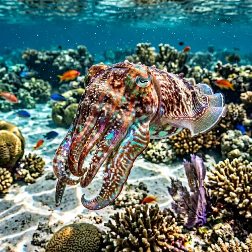 Vibrant Realistic Cuttlefish Character in Aquatic Setting