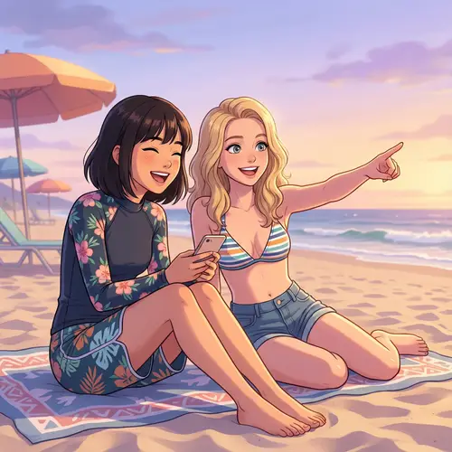 Cheerful Beach Friendship: Anime Girls in Swimsuits